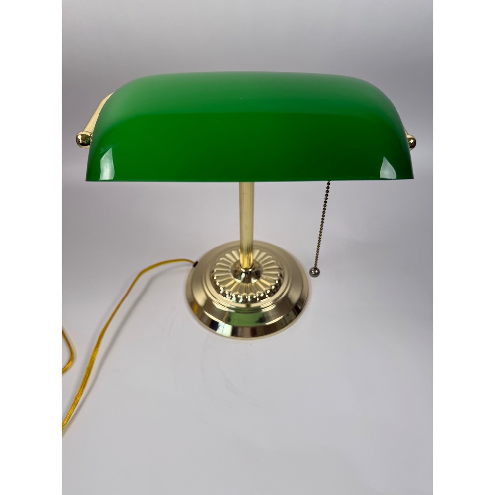 Vintage Banker's Desk Lamp Green Glass Shade Brass - Library Lamp
